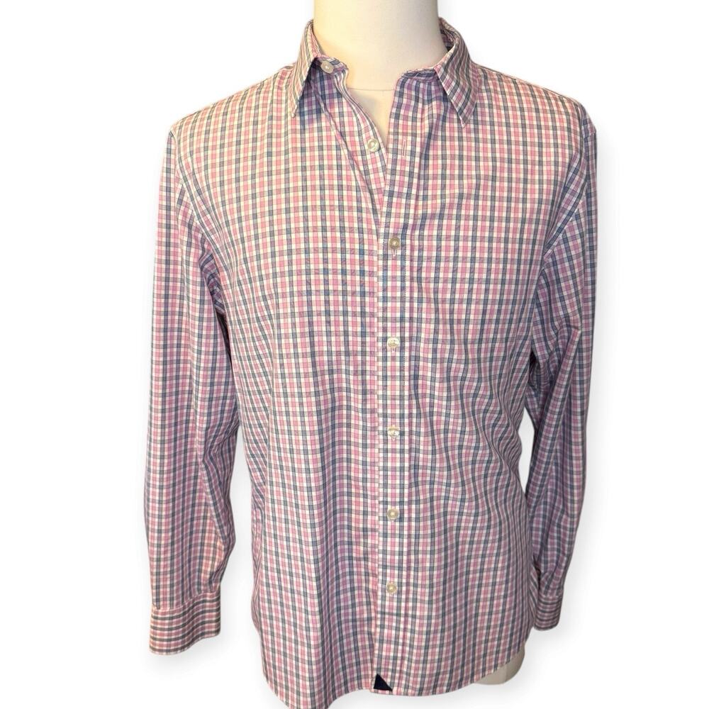 UNTUCKit Shirt Wrinkle Free Mens Pink Blue Plaid Button Up Cotton Size Large
